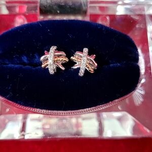 Chic Michael Hill In Sterling & 10k  Yellow Gold Diamond Crossover Stud Earrings